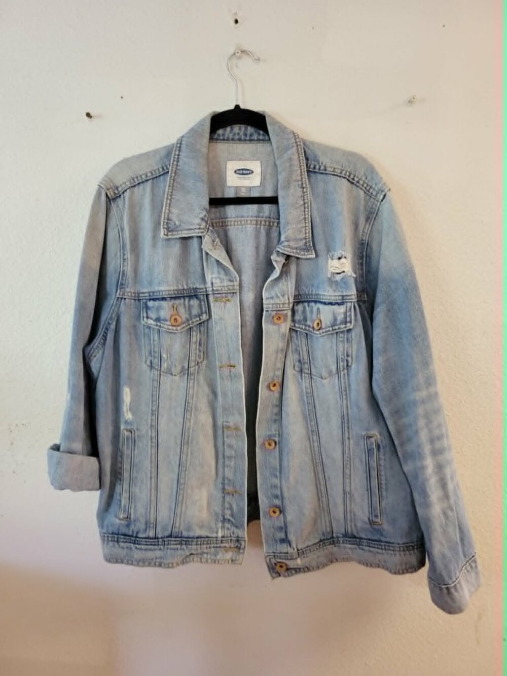 Old Navy Distressed Denim Jacket Light Wash Jean Trucker Boyfriend XXL Women